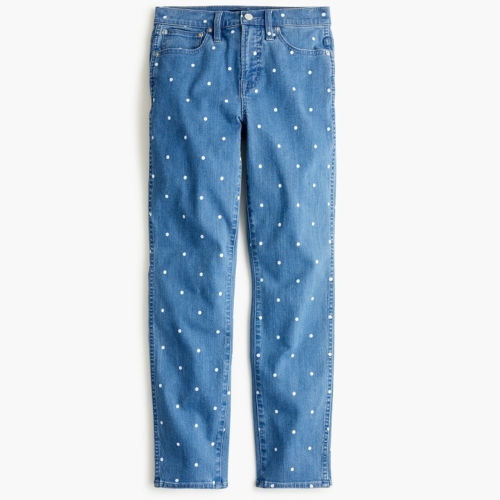 NWT J. Crew Vintage Straight High Rise Jeans In Scattered Dots Blue/White - Picture 2 of 9